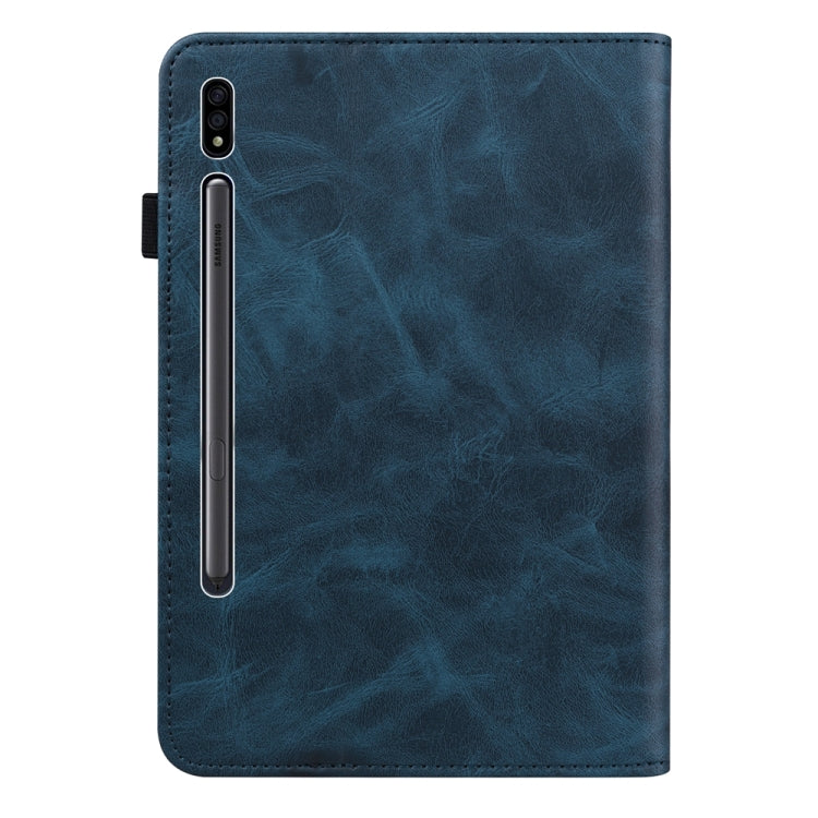 For Samsung Galaxy Tab S9+ / S9 FE+ Solid Color Stripe Embossed Leather Tablet Case(Blue) - Galaxy Tab S9 FE+ by buy2fix | Online Shopping UK | buy2fix