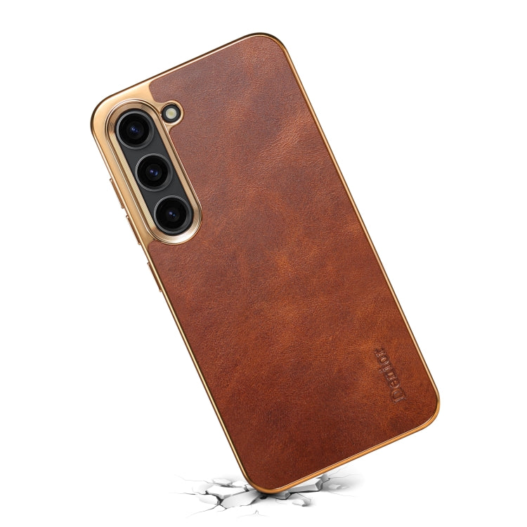 For Samsung Galaxy S23+ 5G Denior Oil Wax Leather Electroplating Phone Case(Brown) - Galaxy S23+ 5G Cases by Denior | Online Shopping UK | buy2fix