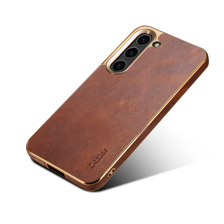 For Samsung Galaxy S23+ 5G Denior Oil Wax Leather Electroplating Phone Case(Brown) - Galaxy S23+ 5G Cases by Denior | Online Shopping UK | buy2fix