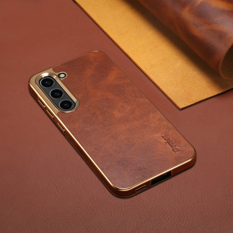 For Samsung Galaxy S23+ 5G Denior Oil Wax Leather Electroplating Phone Case(Brown) - Galaxy S23+ 5G Cases by Denior | Online Shopping UK | buy2fix