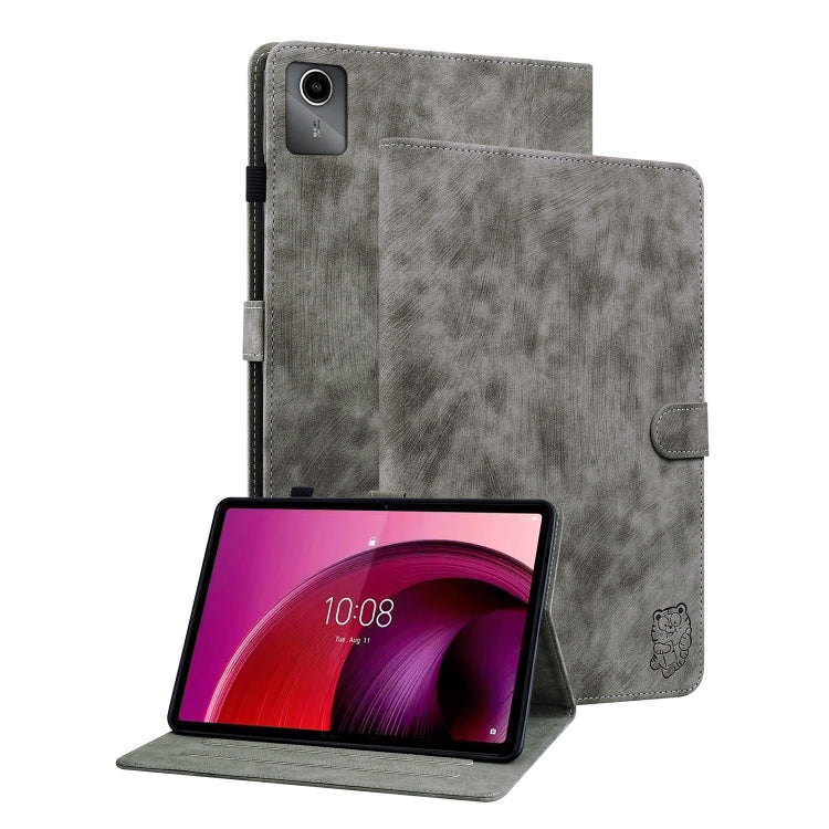 For Lenovo Tab M11/Xiaoxin Pad 11 2024 Tiger Pattern Flip Leather Tablet Case(Grey) - Lenovo by buy2fix | Online Shopping UK | buy2fix