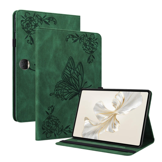 For Honor Pad 9 12.1 Butterfly Flower Embossed Leather Tablet Case(Green) - Honor by buy2fix | Online Shopping UK | buy2fix