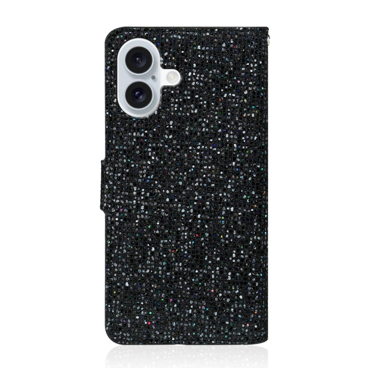 For iPhone 16 Plus Glitter Powder Filp Leather Phone Case(Black) - iPhone 16 Plus Cases by buy2fix | Online Shopping UK | buy2fix