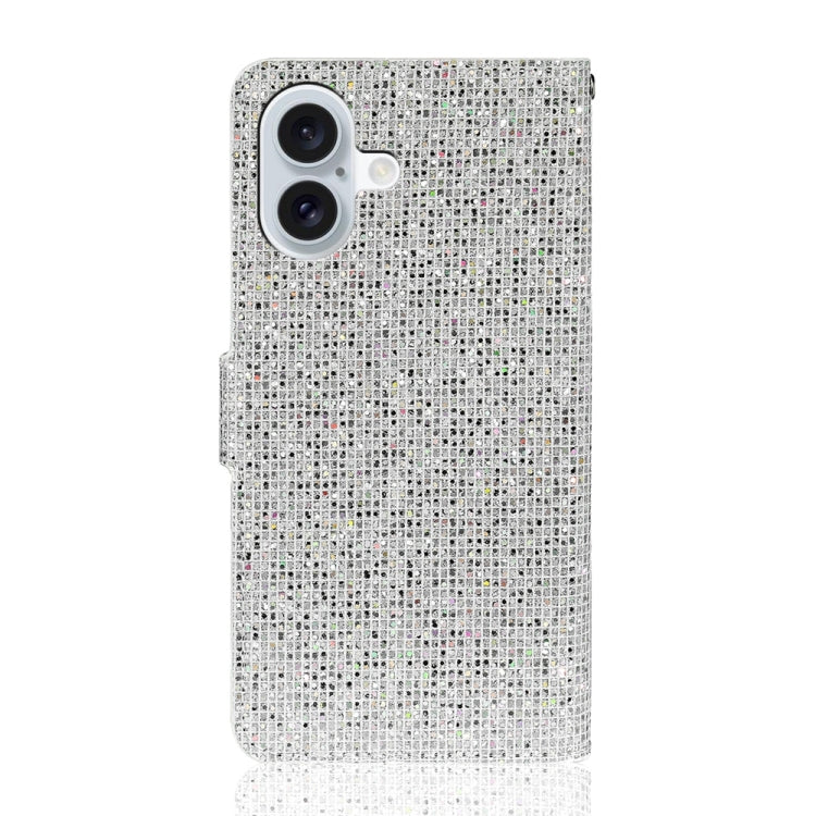 For iPhone 16 Plus Glitter Powder Filp Leather Phone Case(Silver) - iPhone 16 Plus Cases by buy2fix | Online Shopping UK | buy2fix