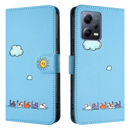 For Xiaomi Redmi Note 12 Pro 5G Global Cartoon Cats Leather Phone Case(Blue) - Xiaomi Cases by buy2fix | Online Shopping UK | buy2fix