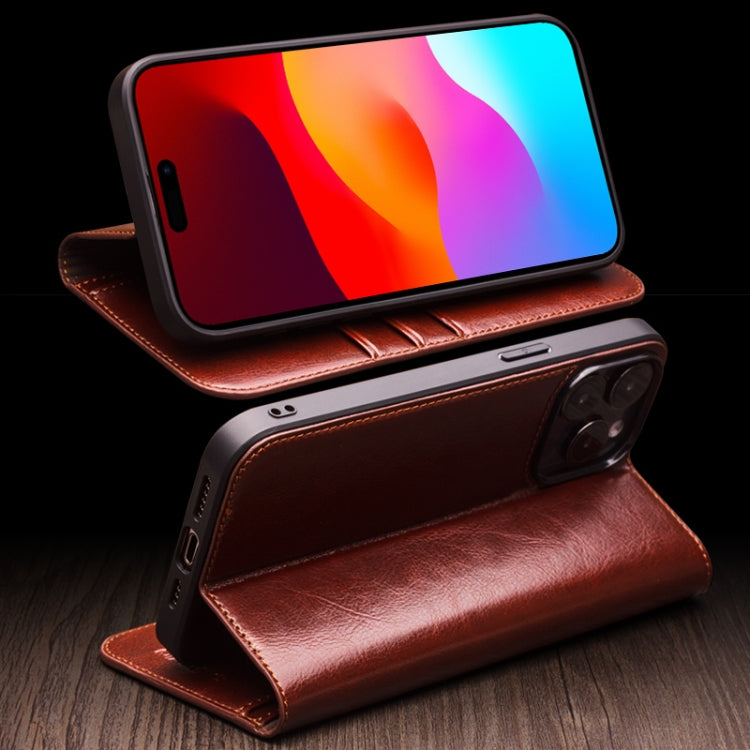 For iPhone 16 Pro QIALINO Classic Genuine Leather Phone Case(Brown) - iPhone 16 Pro Cases by QIALINO | Online Shopping UK | buy2fix