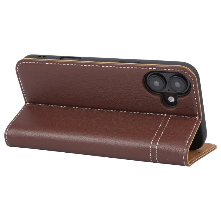 For iPhone 16 GEBEI Top-grain Horizontal Flip Leather Phone Case(Brown) - iPhone 16 Cases by GEBEI | Online Shopping UK | buy2fix