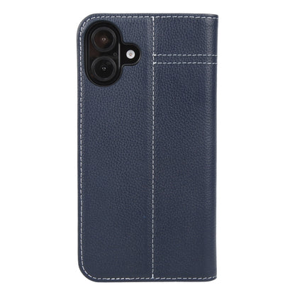 For iPhone 16 Plus GEBEI Top-grain Horizontal Flip Leather Phone Case(Blue) - iPhone 16 Plus Cases by GEBEI | Online Shopping UK | buy2fix