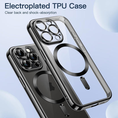 For iPhone 15 Pro Magsafe Magnetic Transparent Electroplated TPU Phone Case(Black) - iPhone 15 Pro Cases by buy2fix | Online Shopping UK | buy2fix