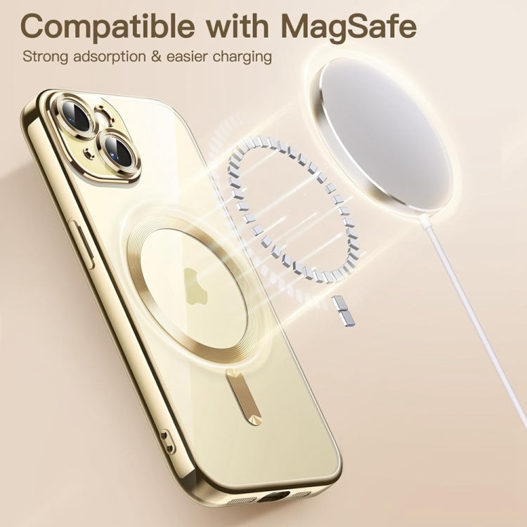 For iPhone 14 Plus Magsafe Magnetic Transparent Electroplated TPU Phone Case(Gold) - iPhone 14 Plus Tempered Glass by buy2fix | Online Shopping UK | buy2fix