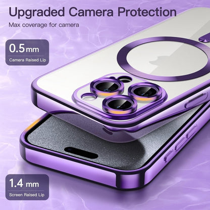 For iPhone 16 Pro Max Transparent Electroplated Magsafe Magnetic TPU Phone Case(Purple) - iPhone 16 Pro Max Cases by buy2fix | Online Shopping UK | buy2fix