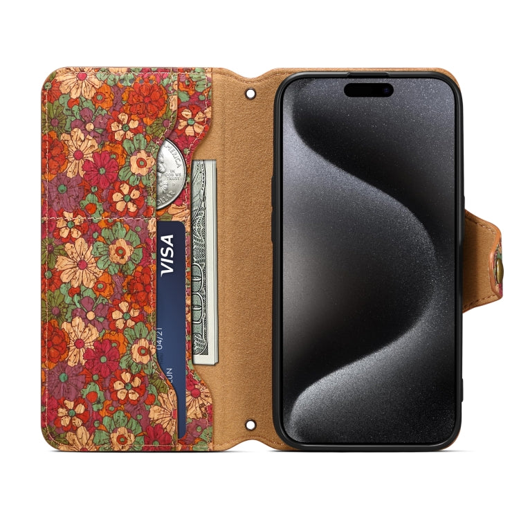 For iPhone 16 Pro Denior Flower Language Series Cork Fabric Oil Edge Leather Phone Case(Summer) - iPhone 16 Pro Cases by Denior | Online Shopping UK | buy2fix