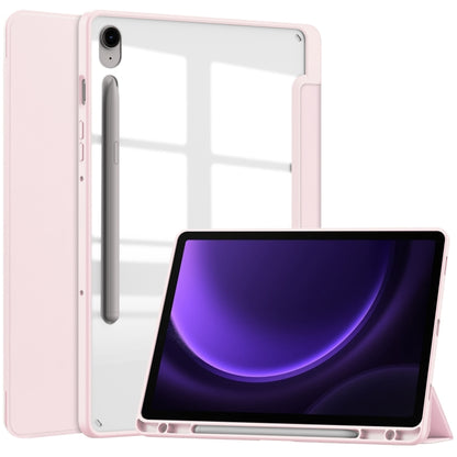 For Samsung Galaxy Tab S9 FE Acrylic 3-folding Smart Leather Tablet Case with Pen Slot(Pink) - Galaxy Tab S9 FE by buy2fix | Online Shopping UK | buy2fix