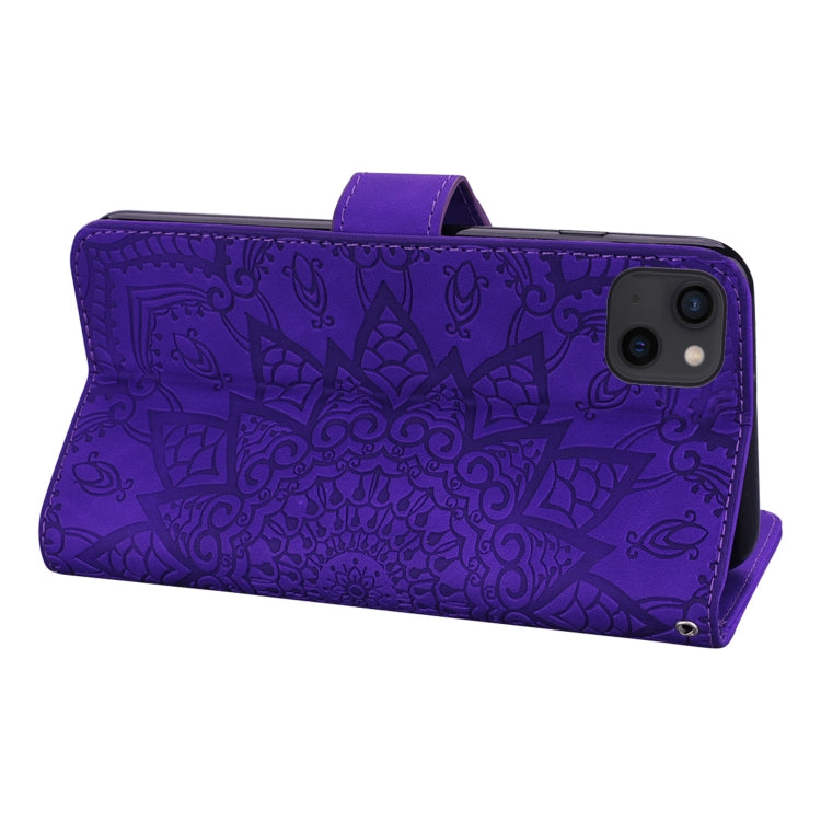 For iPhone 16 Pro Max Mandala Embossed Dual-Fold Calf Leather Phone Case(Purple) - iPhone 16 Pro Max Cases by buy2fix | Online Shopping UK | buy2fix