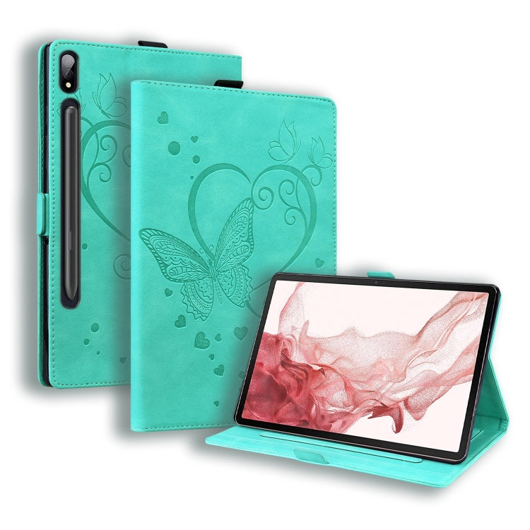 For Samsung Galaxy Tab S9 FE Love Butterfly Embossed Leather Tablet Case(Mint Green) - Other Galaxy Tab PC by buy2fix | Online Shopping UK | buy2fix