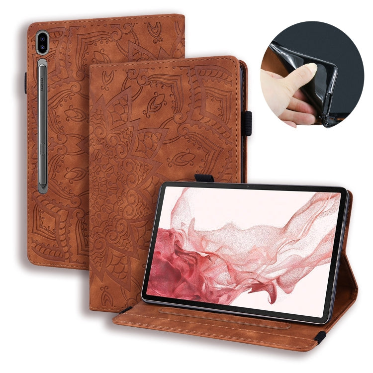 For Samsung Galaxy Tab S9 Ultra Calf Texture Embossed Leather Tablet Case(Brown) - Galaxy Tab S9 Ultra Cases by buy2fix | Online Shopping UK | buy2fix