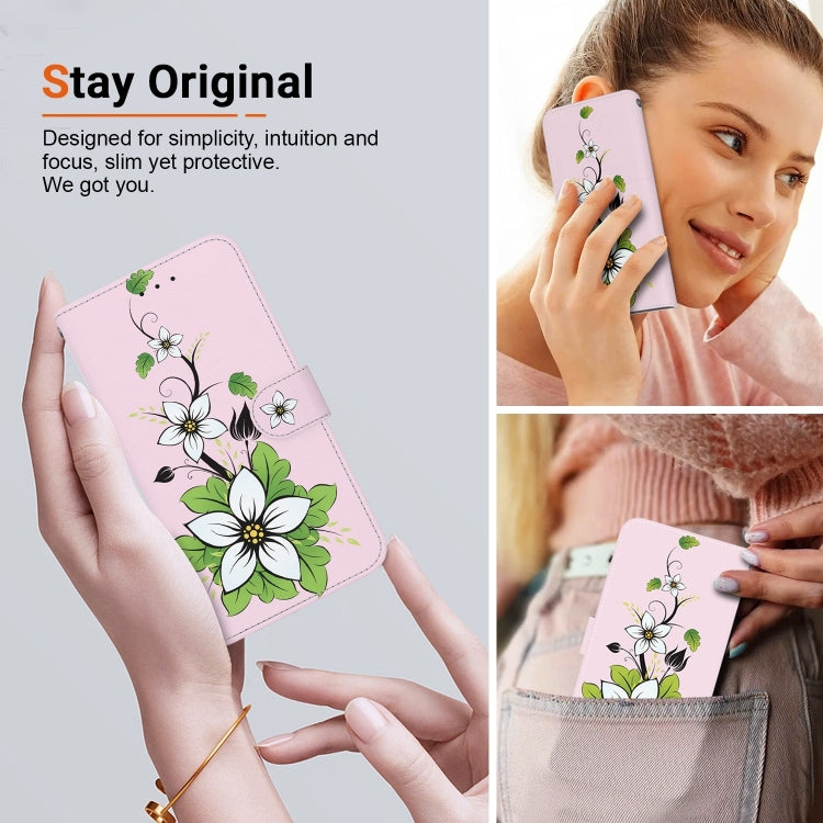 For iPhone 16 Pro Crystal Texture Colored Drawing Leather Phone Case(Lily) - iPhone 16 Pro Cases by buy2fix | Online Shopping UK | buy2fix