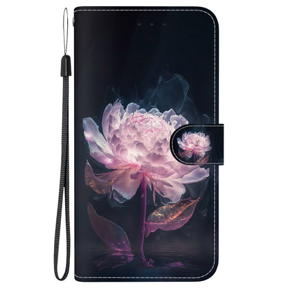 For iPhone 16 Pro Max Crystal Texture Colored Drawing Leather Phone Case(Purple Peony) - iPhone 16 Pro Max Cases by buy2fix | Online Shopping UK | buy2fix