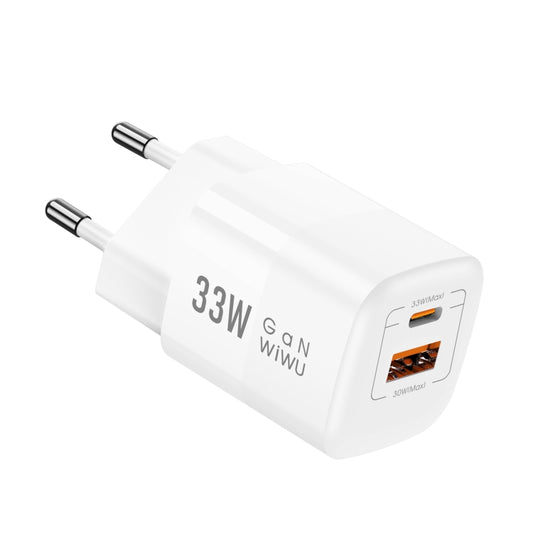 WIWU Wi-U008 33W USB + USB-C / Type-C Dual Ports GaN Travel Fast Charger, EU Plug(White) - USB Charger by WIWU | Online Shopping UK | buy2fix