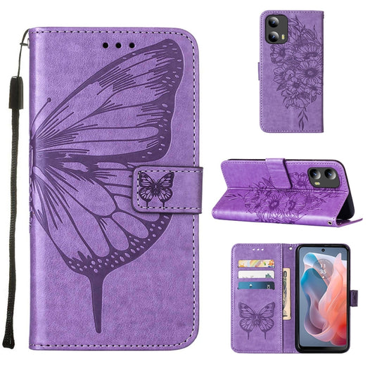 For Motorola Moto G Play 5G 2024 Embossed Butterfly Leather Phone Case(Purple) - Motorola Cases by buy2fix | Online Shopping UK | buy2fix