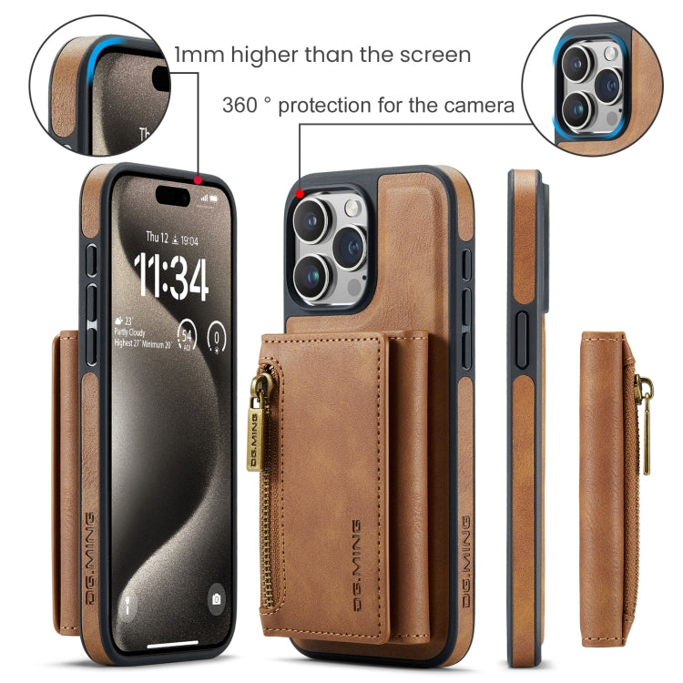 For iPhone 15 Pro Max DG.MING M5 Series Zip RFID Multi Card Detachable Leather Phone Case(Brown) - iPhone 15 Pro Max Cases by DG.MING | Online Shopping UK | buy2fix