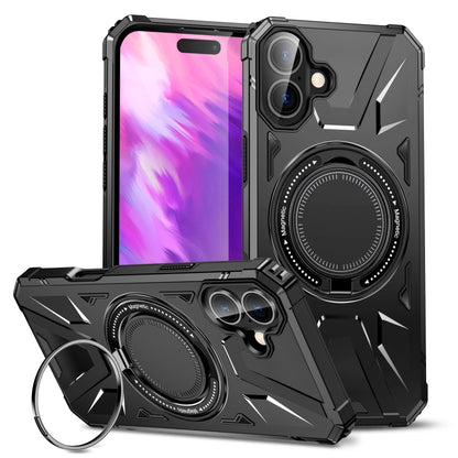 For iPhone 16 Plus MagSafe Magnetic Shockproof Phone Case with Ring Holder(Black) - iPhone 16 Plus Cases by buy2fix | Online Shopping UK | buy2fix