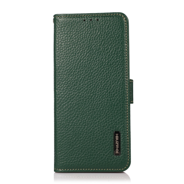 For Google Pixel 9 Pro KHAZNEH Side-Magnetic Litchi Genuine Leather RFID Phone Case(Green) - Google Cases by buy2fix | Online Shopping UK | buy2fix