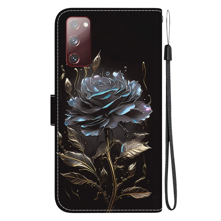 For Samsung Galaxy S20 FE 5G Crystal Texture Colored Drawing Leather Phone Case(Black Rose) - Galaxy S20 FE Cases by buy2fix | Online Shopping UK | buy2fix