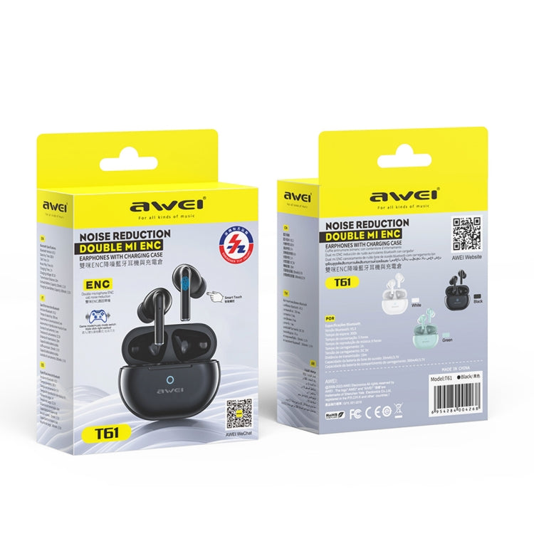 awei T61 Noise Reduction Dual Mic TWS Bluetooth Earbuds(Black) - TWS Earphone by awei | Online Shopping UK | buy2fix