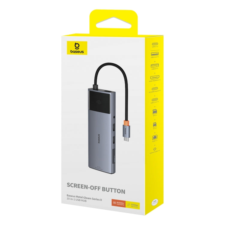 Baseus Metal Gleam Series II 10 in 1 Type-C to 1xHDMI+3xUSB+2xType-C+1xRJ45+1xSD/TF+1x3.5mm HUB Docking Station(Space Grey) - USB HUB by Baseus | Online Shopping UK | buy2fix