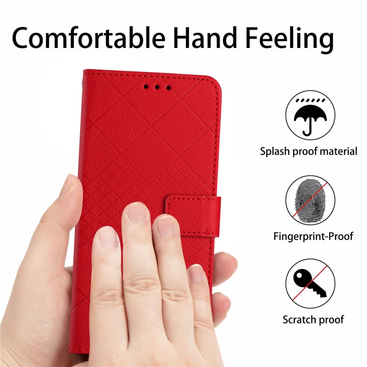 For iPhone 16 Plus Rhombic Grid Texture Leather Phone Case(Red) - iPhone 16 Plus Cases by buy2fix | Online Shopping UK | buy2fix