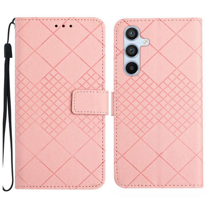 For Samsung Galaxy S24 5G Rhombic Grid Texture Leather Phone Case(Pink) - Galaxy S24 5G Cases by buy2fix | Online Shopping UK | buy2fix