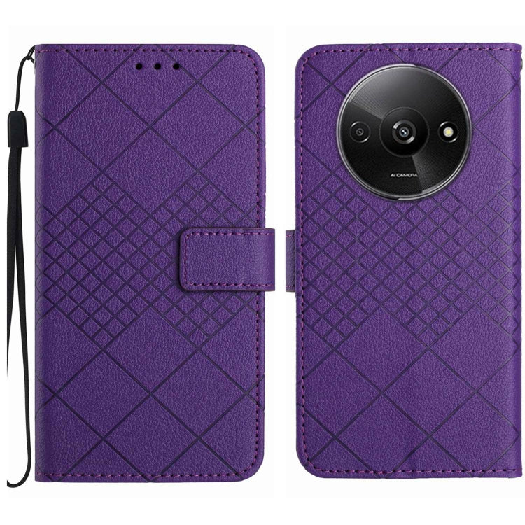 For Xiaomi Redmi A3 Rhombic Grid Texture Leather Phone Case(Purple) - Xiaomi Cases by buy2fix | Online Shopping UK | buy2fix