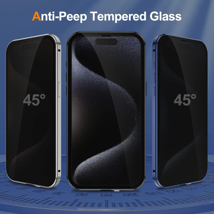 For iPhone 15 Pro Max Anti-peeping Magnetic Double-sided Tempered Glass Phone Case(Silver) - iPhone 15 Pro Max Cases by buy2fix | Online Shopping UK | buy2fix