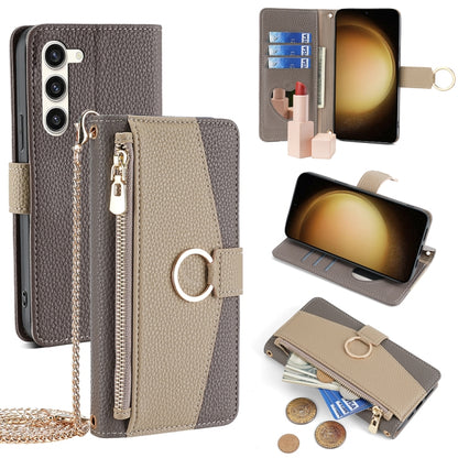 For Samsung Galaxy S23+ 5G Crossbody Litchi Texture Leather Phone Case(Grey) - Galaxy S23+ 5G Cases by buy2fix | Online Shopping UK | buy2fix