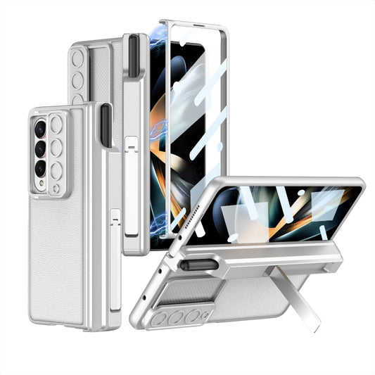 For Samsung Galaxy Z Fold4 GKK Magnetic Hinge Flip Leather Phone Case with Holder(Silver) - Galaxy Z Fold4 5G Cases by GKK | Online Shopping UK | buy2fix