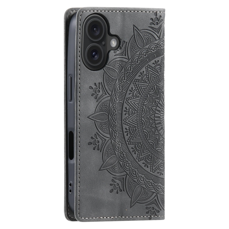 For iPhone 16 Plus Totem Embossed Magnetic Leather Phone Case(Grey) - iPhone 16 Plus Cases by buy2fix | Online Shopping UK | buy2fix