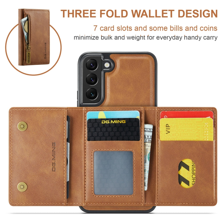 For Samsung Galaxy S22+ DG.MING M5 Series Zip RFID Multi Card Detachable Leather Phone Case(Brown) - Galaxy S22+ 5G Cases by DG.MING | Online Shopping UK | buy2fix