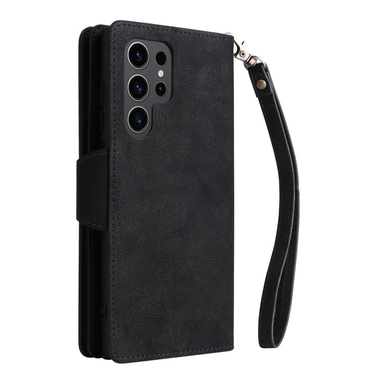 For Samsung Galaxy S24 Ultra 5G Rivet Buckle 9 Cards 3-Fold Wallet Leather Phone Case(Black) - Galaxy S24 Ultra 5G Cases by buy2fix | Online Shopping UK | buy2fix