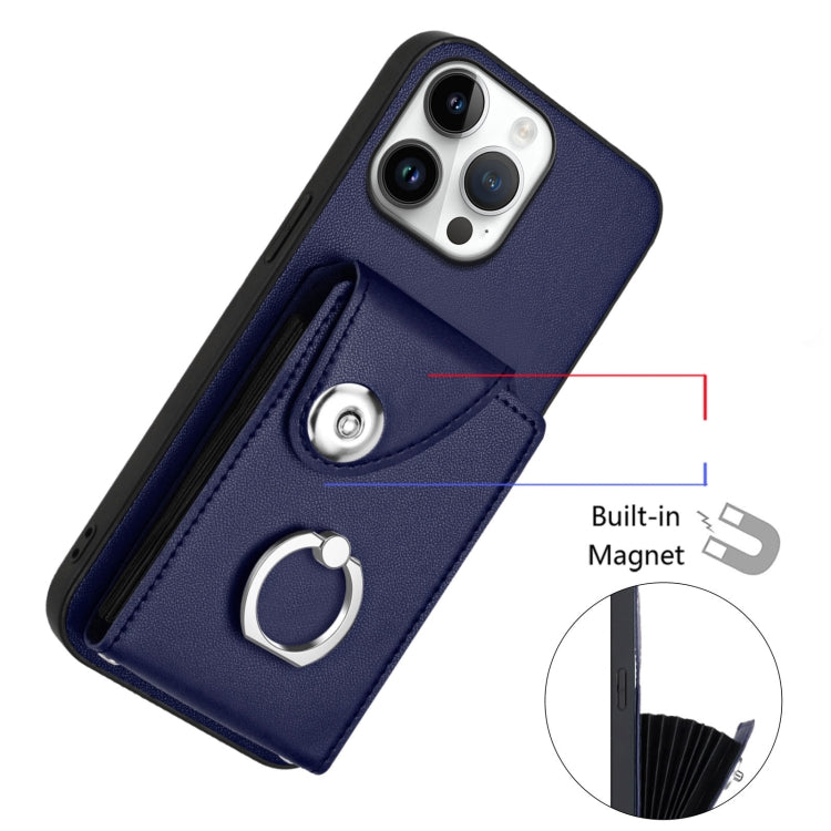 For iPhone 16 Pro Max Organ Card Bag Ring Holder Phone Case(Blue) - iPhone 16 Pro Max Cases by buy2fix | Online Shopping UK | buy2fix