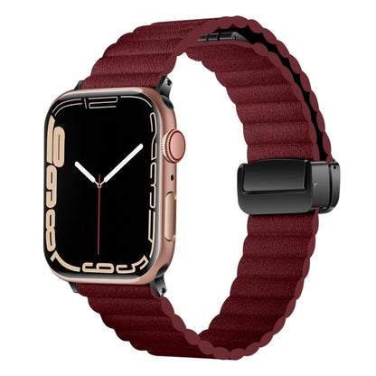 For Apple Watch Series 5 44mm Water Ripple Magnetic Folding Buckle Watch Band, Style: Bold Version(Wine Red) - Watch Bands by buy2fix | Online Shopping UK | buy2fix