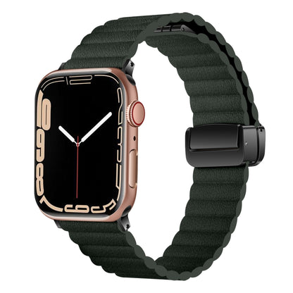 For Apple Watch 38mm Water Ripple Magnetic Folding Buckle Watch Band, Style: Bold Version(Dark Green) - Watch Bands by buy2fix | Online Shopping UK | buy2fix