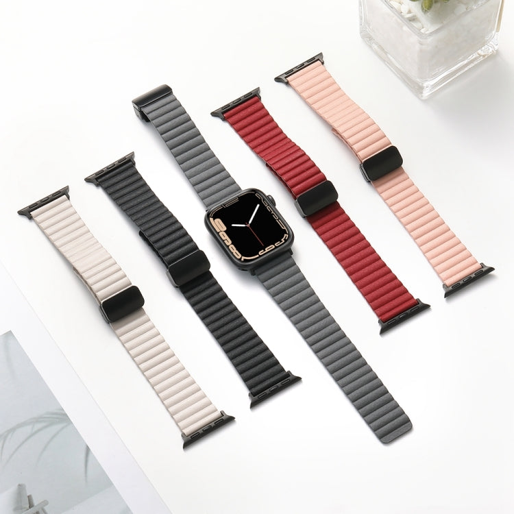 For Apple Watch Series 4 40mm Water Ripple Magnetic Folding Buckle Watch Band, Style: Bold Version(Wine Red) - Watch Bands by buy2fix | Online Shopping UK | buy2fix