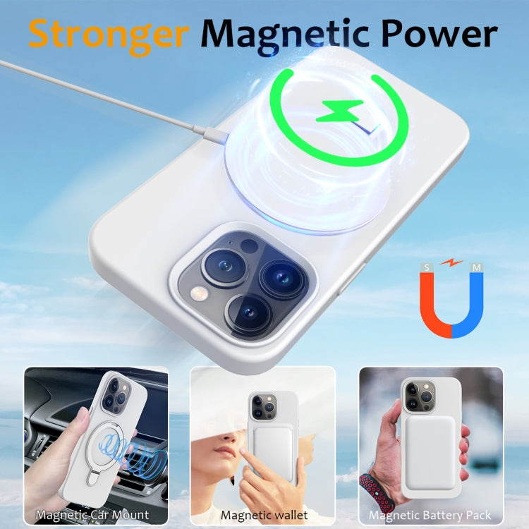 For iPhone 14 Pro MagSafe Magnetic Liquid Silicone Phone Case with Ring Holder(White) - iPhone 14 Pro Cases by buy2fix | Online Shopping UK | buy2fix
