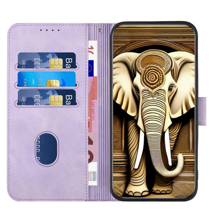 For iPhone 16 Pro YX0060 Elephant Head Embossed Phone Leather Case with Lanyard(Light Purple) - iPhone 16 Pro Cases by buy2fix | Online Shopping UK | buy2fix