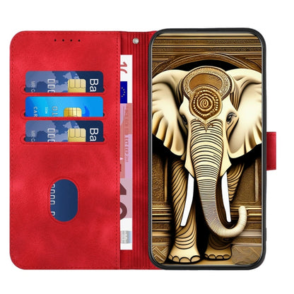 For iPhone 16 YX0060 Elephant Head Embossed Phone Leather Case with Lanyard(Red) - iPhone 16 Cases by buy2fix | Online Shopping UK | buy2fix