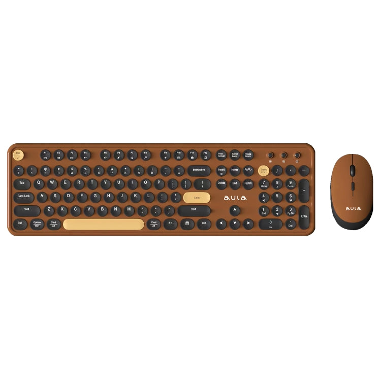 AULA AC306 104 Keys Retro Wireless Keyboard + Mouse Combo Set(Coffee Black) - Wireless Keyboard by AULA | Online Shopping UK | buy2fix