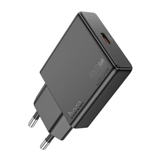 Hoco N37 Delgado PD20W USB-C / Type-C Single Port Charger, EU Plug(Black) - USB Charger by hoco | Online Shopping UK | buy2fix
