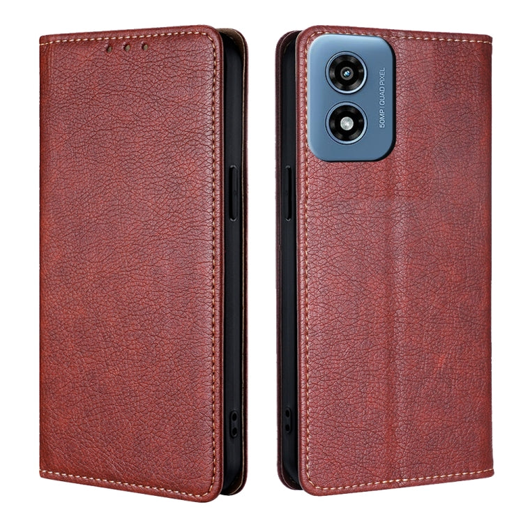 For Motorola Moto G Play 4G 2024 Gloss Oil Solid Color Magnetic Leather Phone Case(Brown) - Motorola Cases by buy2fix | Online Shopping UK | buy2fix