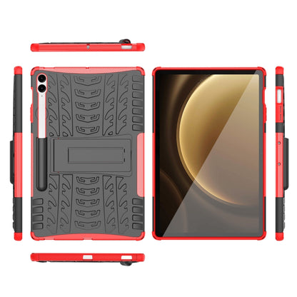 For Samsung Galaxy Tab S9 FE+ Tire Texture TPU + PC Tablet Case with Holder(Red) - Galaxy Tab S9 FE+ by buy2fix | Online Shopping UK | buy2fix